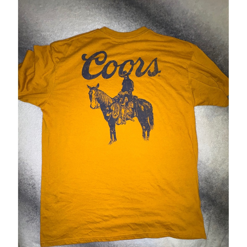 (CL) Coors‎ Banquet Beer Cowboy Graphic Tee Mustard Gold XL Western Horse Shirt - Picture 10 of 11